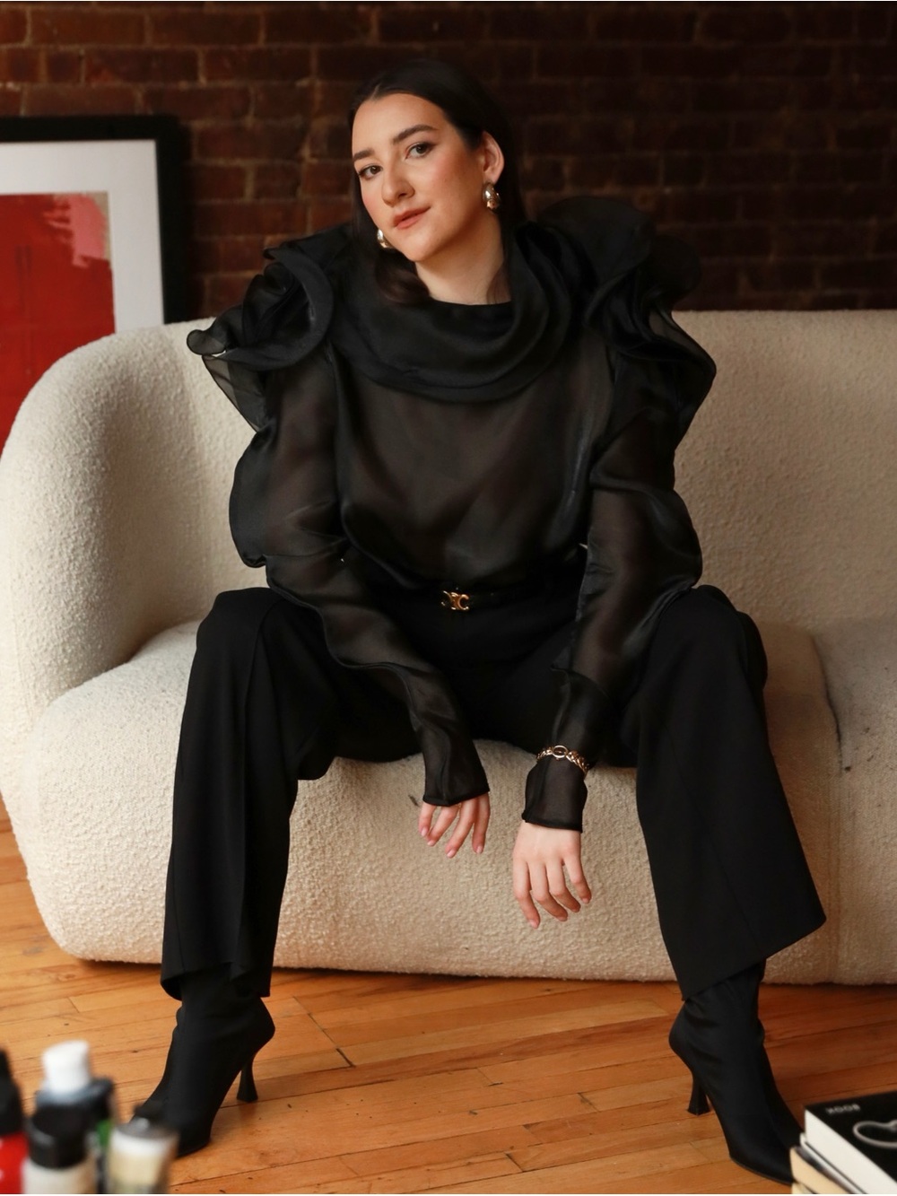 H&M Studio A/W 2022 Black Organza Ruffled Blouse